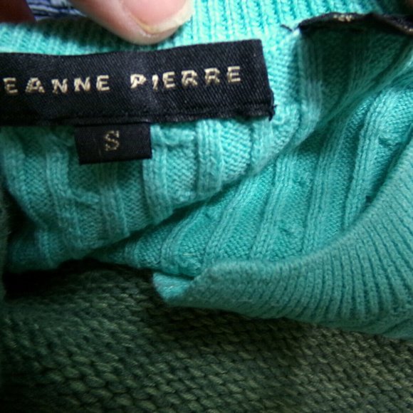 JEANNE PIERRE Cable knit Sweater Top S Mint Green Henley 1/2 button up Long slv - Picture 8 of 8